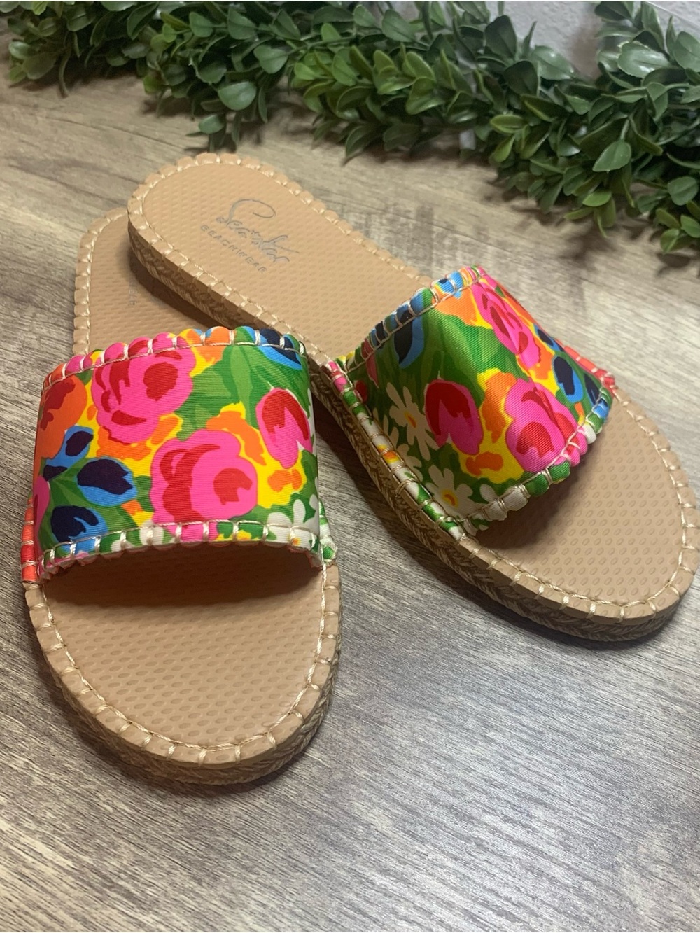Floral Bright Slide Sandals - Colorful Flower Print